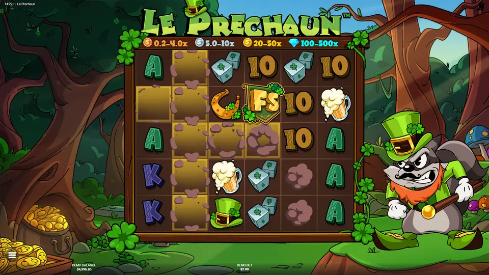 Le Prechaun grid with several x2 and x4 position multiplier cells marked in gold