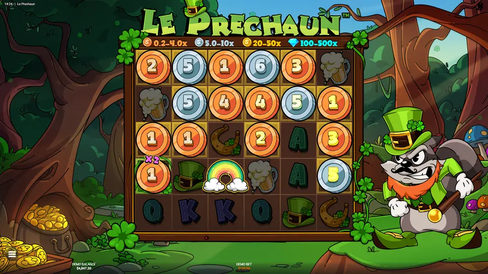 Pot of Gold collector gathering coin prizes from the whole Le Prechaun grid